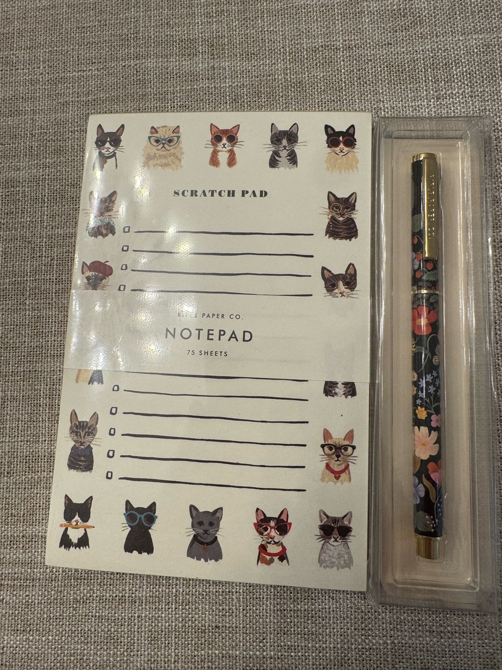 Rifle Paper Co Scratch Notepad with Refillable Black Rollerball Ink Pen